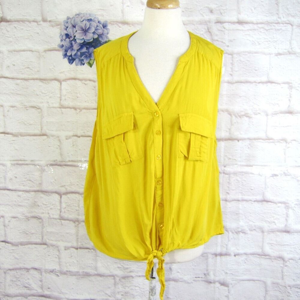 Torrid Yellow Challis Tie-Front Sleeveless Blouse Plus Size 2 2X